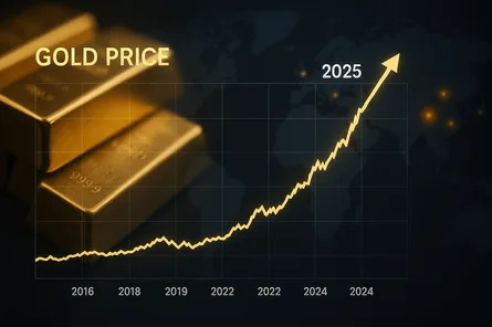 2025 के लिए सोने की कीमत की भविष्यवाणी दिखाने वाला एक चार्ट, जिसमें सोने की दरों के लिए एक नया ऑल-टाइम हाई का संकेत देने वाली एक मजबूत ऊपर की ओर प्रवृत्ति है।