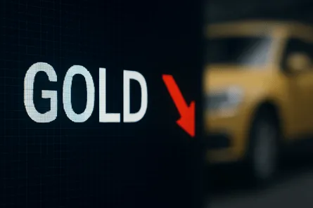 आज का सोने का भाव MCX टिकर पर गिरावट दिखा रहा है, जिसमें पृष्ठभूमि में एक ज्वैलर है, जो उपभोक्ताओं और निवेशकों पर प्रभाव को दर्शाता है।