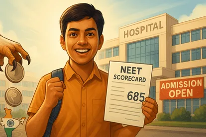 नीट यूजी काउंसलिंग राउंड 2 के दौरान एक छात्र, जो अपने भविष्य को लेकर उत्साहित है।