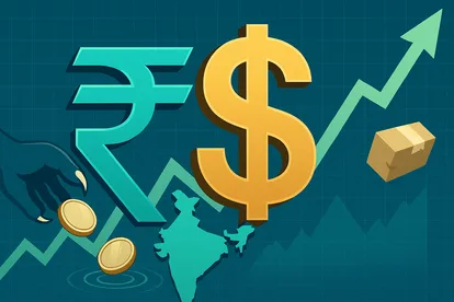 भारत का विदेशी मुद्रा भंडार की मज़बूती दर्शाने वाली ग्राफ़िक, जिसमें रुपये और डॉलर के प्रतीक चिन्ह हैं।