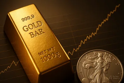 एक सोने का बार और चांदी का सिक्का, जो भारत में आज का सोने का भाव और बुलियन बाजार का प्रतीक है।